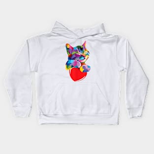 Rainbow Cute Cat Hugging Heart Kitty Love Cat Kids Hoodie